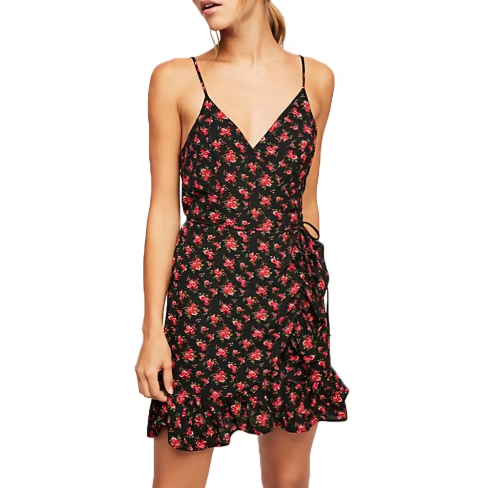 Free People All My Love Floral Black and Red Wrap Dress